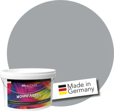 A bucket of paint with a colorful label and a 'Made in Germany' tag.