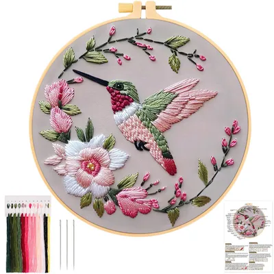 Kreuzstich-Set Blumenkolibri, DIY-Stickerei für Anfänger, 20 cm