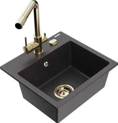 Produktbild von Mexen Milo 1-Becken-Granit-Spüle mit Mischbatterie Duero, Schwarz gesprenkelt - 6505-76-671600-50