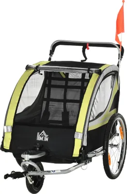 Produktbild von 2-in-1 Fahrradanhänger für 2 Kinder, Schiebefunktion, Regenschutz, Bremse, Gelb