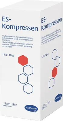 Produktbild von ES Kompressen 5x5cm unsteril 16fach (100 Stk.)
