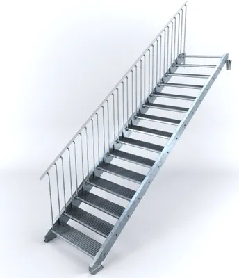 Produktbild von Stahltreppe 15 Stufen bis Höhe 300 cm, Laufbreite : 100 cm Geländer links ST 2 (31 / 31 mm gezackt)