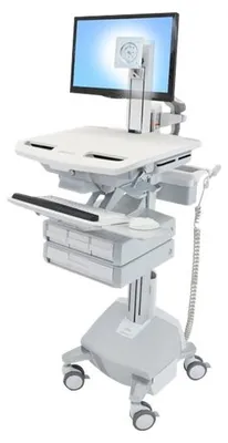 Immagine prodotto di Carrello Ergotron per display LCD/tastiera/mouse/CPU/notebook/scanner di codici a barre - medicale - alluminio, acciaio galvanizzato, plastica di alta qualità - grigio, bianco, alluminio lucido - dimensioni dello schermo: fino a 61 cm (fino a 24 pollici)