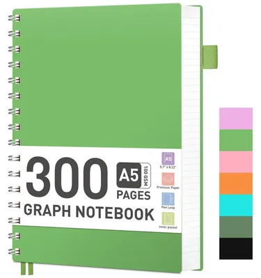 Produktbild von Notizbuch A5 kariert 100g/m² 300 Seiten Grün Softcover Spiralbindung Gummiband