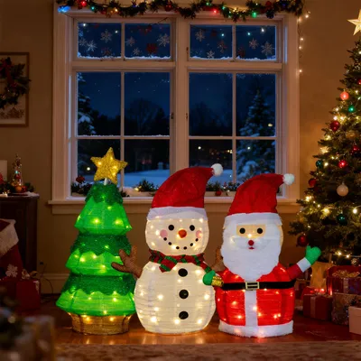Produktbild von LEADZM Schneemann & Weihnachtsbaum mit 150 warmweißen Lichtern für Weihnachten Deko für Außen und Innen