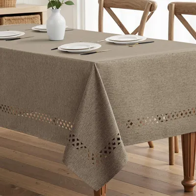 Produktbild von Tischdecke Khaki Polyester Leinenoptik Hohlsaum Rechteckig 140x240cm