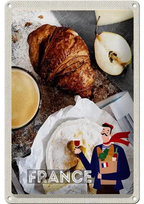Produktbild von Blechschild Reise 20x30cm Frankreich Kaffee Croissant Birne