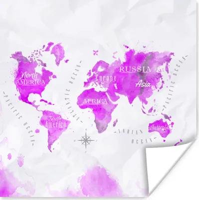 Produktbild von MuchoWow® Poster Weltkarte - Rosa - Abstrakt 50x50 cm - Wohnzimmerdekoration