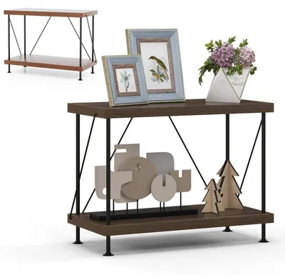 Produktbild von Bücherregal Standregal Metall Holz Walnuss 2 Ebenen