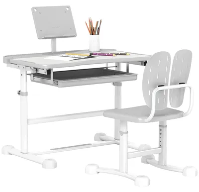 Zdjęcie produktu dla Stół do nauki dla dzieci - Regulowany blat - Nachylenie 0–45° - Drewno - Ergonomiczny - Dla dzieci w wieku 6–12 lat - Szary