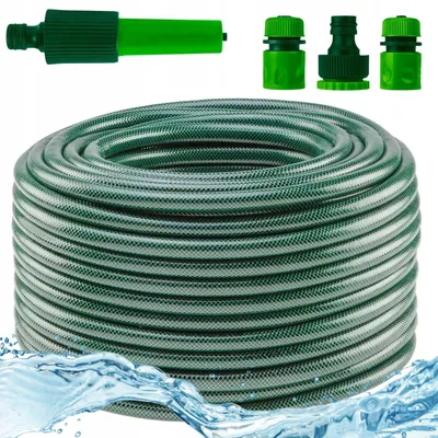Produktbild von VERTO Gartenschlauch 1/2 Zoll - 50 m + Wasserspritze + 3 Stück Anschluss Kit | Gartenbewässerung Komplettes Starterset