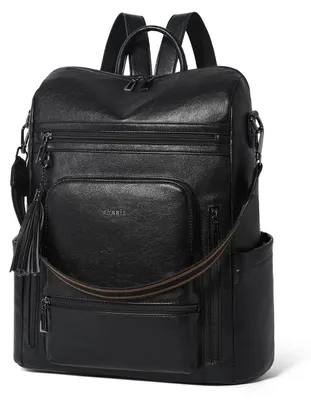 Produktbild von Damen Rucksack Leder Optik 15,6 Zoll Laptopfach Wasserdicht Schwarz