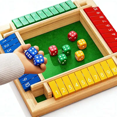 Produktbild von Brettspiel Shut The Box, Holz, 2-4 Spieler, 8 Würfel, für Familien