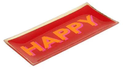 Produktbild von Gift Company Glasteller Love Plates Happy L, Dekoteller, Schale, Glas, Rot, Gold, 10 x 21 cm, 1088305003