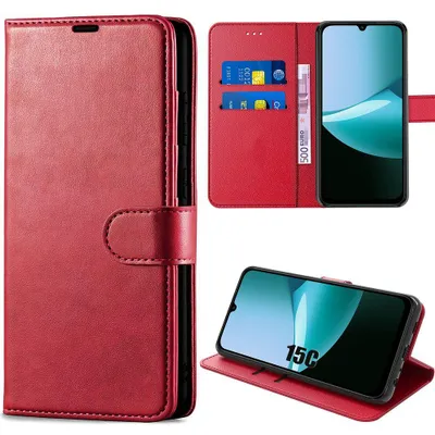 Image de Coque pour Xiaomi Redmi 15C 4G/5G, Protection Anti-Rayures Antichoc Synthécuir Rouge