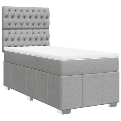 Image de vidaXL Lit boxspring avec matelas gris clair 90x200 cm Tissu