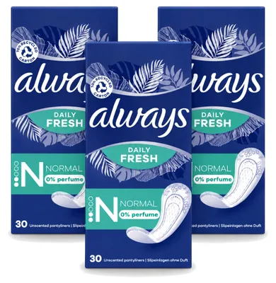 Produktbild von 3 x Always Daily Fresh Slipeinlagen - Normal - Unparfümiert - Vorteilspackung - 3 Stücke