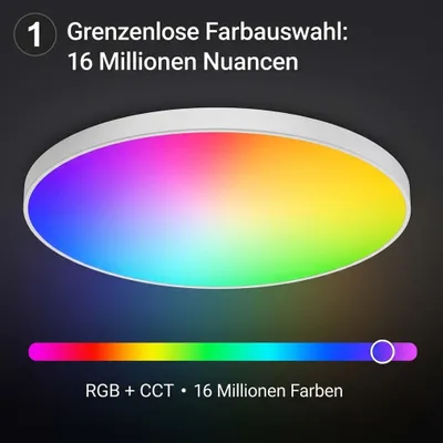 Produktbild von 48W Led Deckenleuchte Weiß Smart RGB Dimmbar Deckenlampe Mit Fernbedienung Bluetooth WIFI Alexa Wohnzimmer Schlafzimmer
