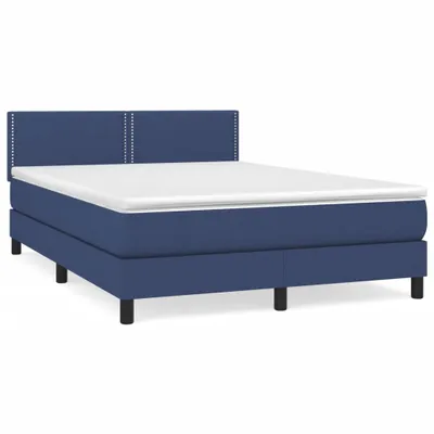 Image de vidaXL Lit boxspring avec matelas bleu 140x190 cm Tissu