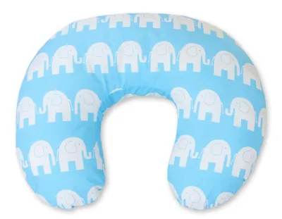 Image de Coussin d'allaitement ergonomique en forme de haricot avec éléphants bleus