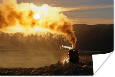 Produktbild von MuchoWow® Poster Ein Sonnenuntergang hinter der Dampflokomotive 90x60 cm - Schlafzimmer