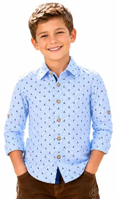 Produktbild von Isar-Trachten Kinder Trachtenhemd "Malte" Hirschdesign 52913 | Hellblau Kariert Größe: 152