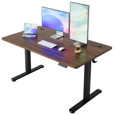 Elektrisch höhenverstellbarer Schreibtisch 140 cm, 4 Speicher, walnussbraun