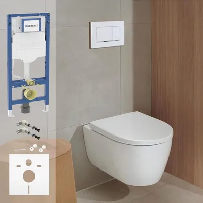 Produktbild von Geberit Komplettset Duofix Element, iCon WC mit WC-Sitz und Sigma 20 squareBetätigungsplatte