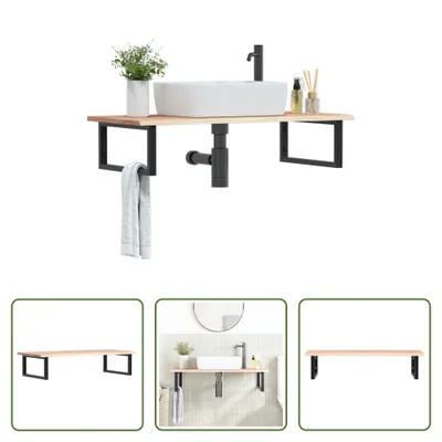 Obrázok produktu pre The Living Store Umývadlová doska s konzolou z ocele a masívneho dubového dreva