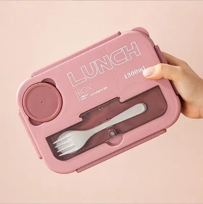 Immagine prodotto di Contenitore per il pranzo per bambini, con scomparti - Lunchbox a prova di perdite, con posate e adatta al microonde