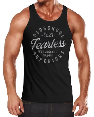 Produktbild von Herren Tank-Top Aufschrift Oldschool Fearless Retro Printshirt Muskelshirt Muscle Shirt Neverless® schwarz XXL