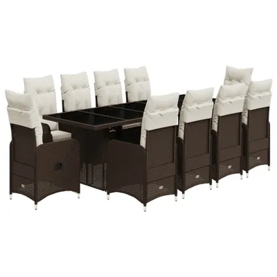 Produktbild von "SALE 2026" 11-tlg. Garten-Bistro-Set - elegantes Design - Sitzgruppe/Tisch+ Stuhl - elegantes Design - Sitzgruppe/Gartenmöbel-Set - mit Kissen Braun Poly Rattan - Terassenmöbel DEMöbel440755
