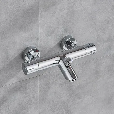 Produktbild von Thermostatische Badewannen- und Duscharmatur - Wandmontage Mischbatterie - 2-Griff - Für Wanne und Dusche - Messingventil - Poliert Chrom Chrome C