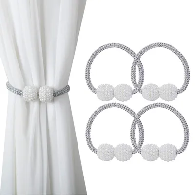 Produktbild von Magnetische Gardinenhalter, Gardinenclips, Kordelhalter, grau, 4 Stück