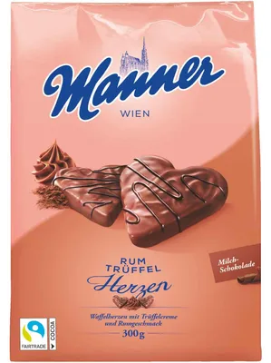 Immagine prodotto di Cuori di tartufo al rum Manner Cuori di wafer con crema di tartufo al rum 300g