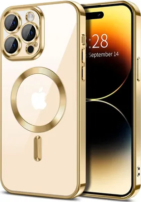 Produktbild von Magnetische Klar Hülle für iPhone 14 Pro Max, Kompatibel mit MagSafe, Elektroplattiert Handyhülle mit Kameraschutz Gold
