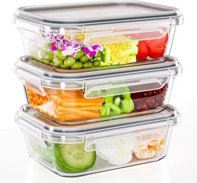 Produktbild von Famanu Meal Prep Aufbewahrungsboxen, 3 Stück, 1040 ml, Glas, luftdicht, BPA-frei