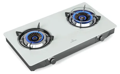 Produktbild von Klarstein Barzona Gaskochfeld, 2-Brenner Edelstahl & Glas, 7,7kW, Tragbarer Campingkocher mit Piezo-Zündung & Flammenausfallsicherung, Kompaktes und Tragbares Design, Wieß