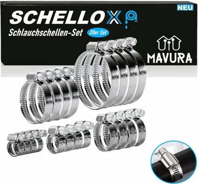 Produktbild von SCHELLOX Schlauchschellen Set Schlauchbinder Rohrschellen Edelstahl Schlauchklemmen Sortiment Schlauchschelle [20er Set]
