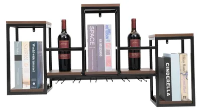 Image de Étagère à vin murale vintage en bois pour 6 bouteilles