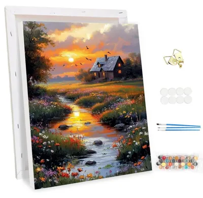 Zdjęcie produktu dla Zestaw do malowania po numerach dla dorosłych, obraz "Zachód słońca", 30x40 cm, akryl na płótnie, z ramą