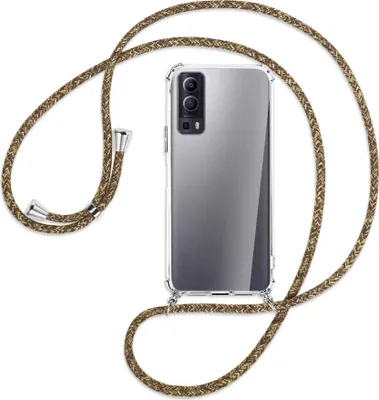 Produktbild von Handykette Backcover-Schutzhülle mit Band (Metall silberfarben) für vivo Y52 5G / Y72 5G / vivo iQOO Z3 - braun+beige