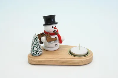 Produktbild von Kerzenhalter mit Teelicht und Schneemann weiß Höhe 14cm NEU