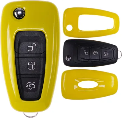 Produktbild von Auto Schlüssel Kunststoff Hülle ABS Plastik Schutz Cover Gelb kompatibel mit Ford Mondeo S-Max Focus Fiesta Transit Klappschlüssel
