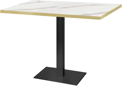 Produktbild von Tisch 120 x 70 cm – Runder weißer Marmor mit Messingkanten