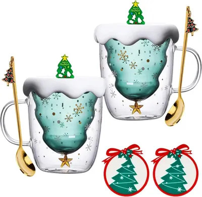 Weihnachtsmokken-Set aus Glas, doppelwandig, 2er Set