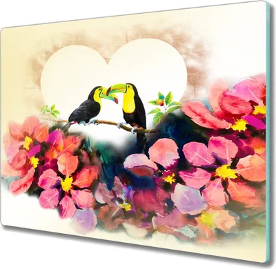 Produktbild von Coloray Kochplattenabdeckung Herdabdeckplatte 60x52 cm Hackbrett Schneidebrett Küchenbrett - Blumen Herz Vögel