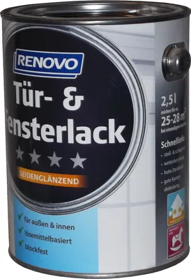 Produktbild von Renovo Tür + Fensterlack Seidenglänzend Weiß 2,5 L