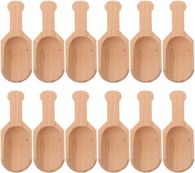 Produktbild von 12 Stück kleine Holzlöffel aus Buchenholz, 8X3cm, als Gewürz- und Teelöffel für Küche und Haushalt, natürliche Salz- und Milchpulverlöffel zum Servieren