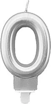 Produktbild von Kerze in Ziffer „0“ Form, Silber, 7,5 cm für Geburtstage & Jahrestage